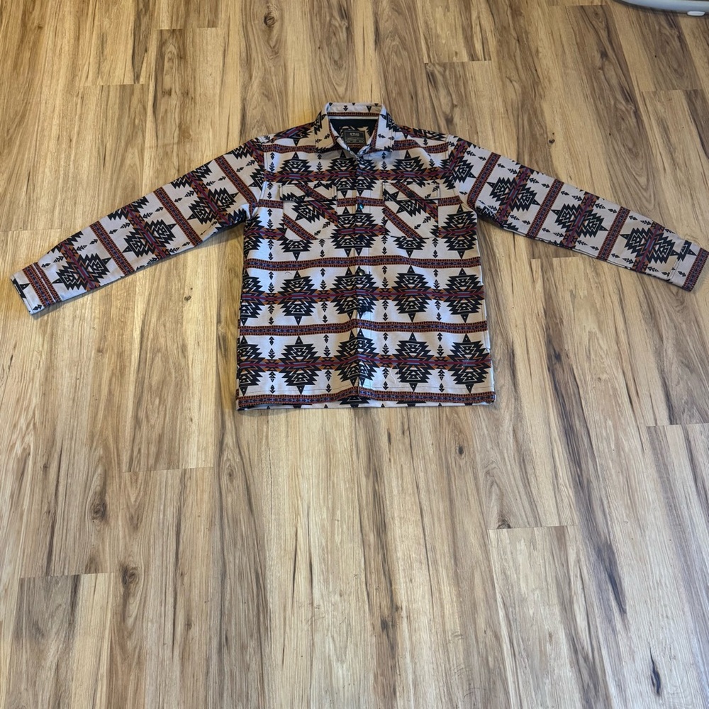Nomad Jacket Mens Medium Brown Twill Aztec Southwestern Graphic Shacket Lebowski
